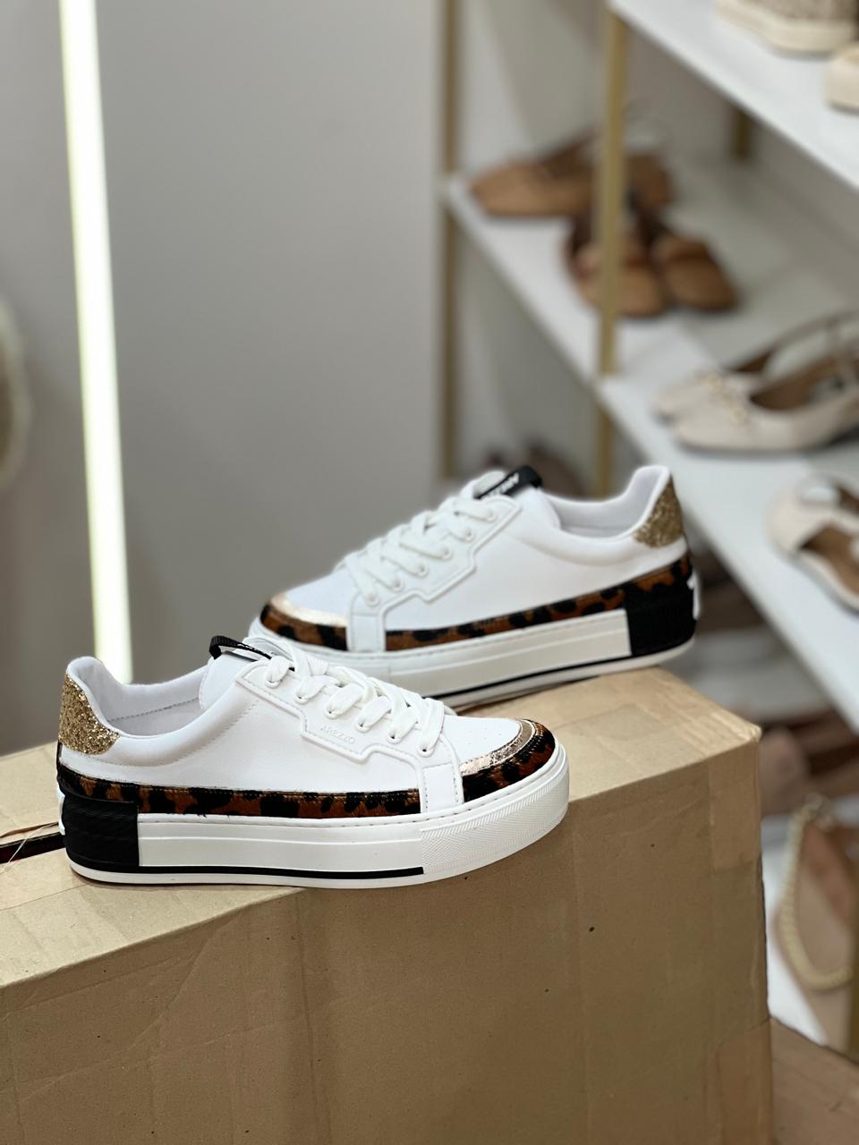 13479 - TÊNIS BRANCO ANIMAL PRINT FLATFORM