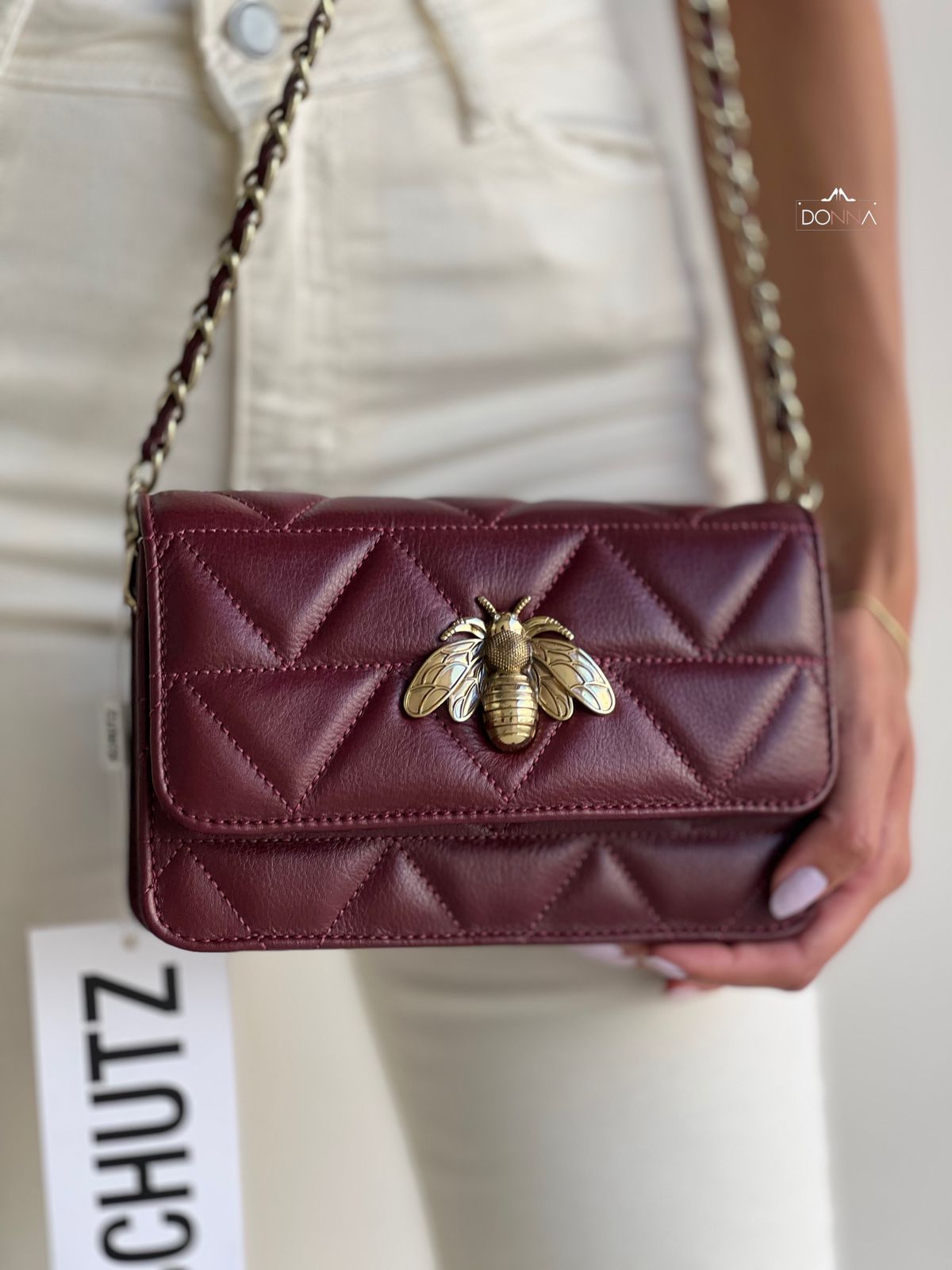 15984 - BOLSA TIRACOLO PEQUENA BELIEVE - COURO - VINHO/PRETA