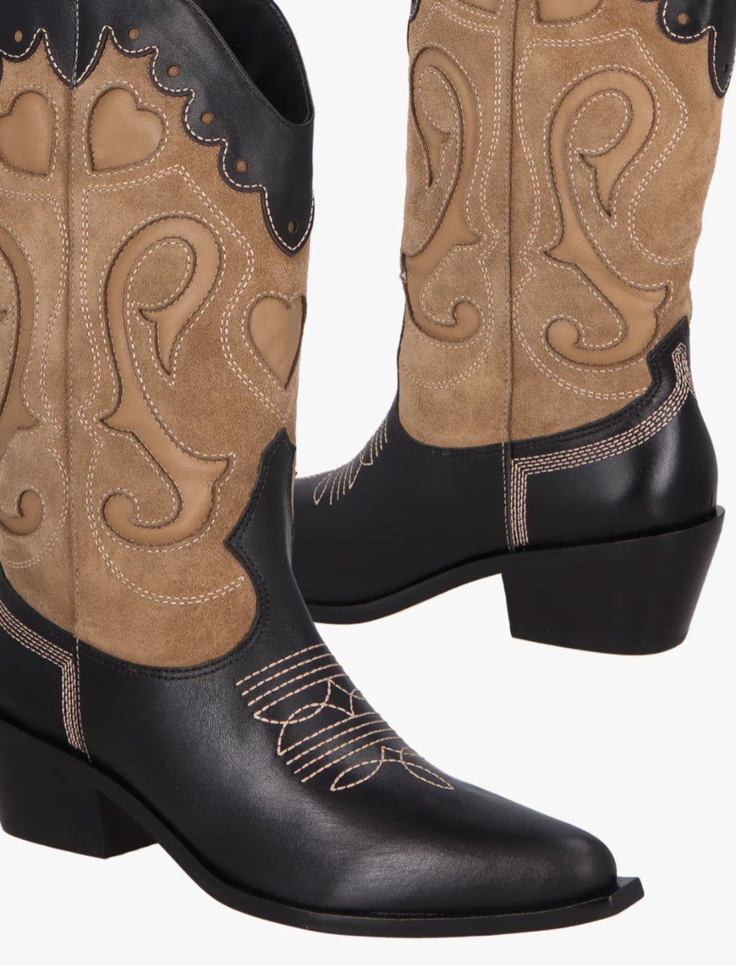 BOTA COWBOY CANO MÉDIO EM COURO E CAMURÇA