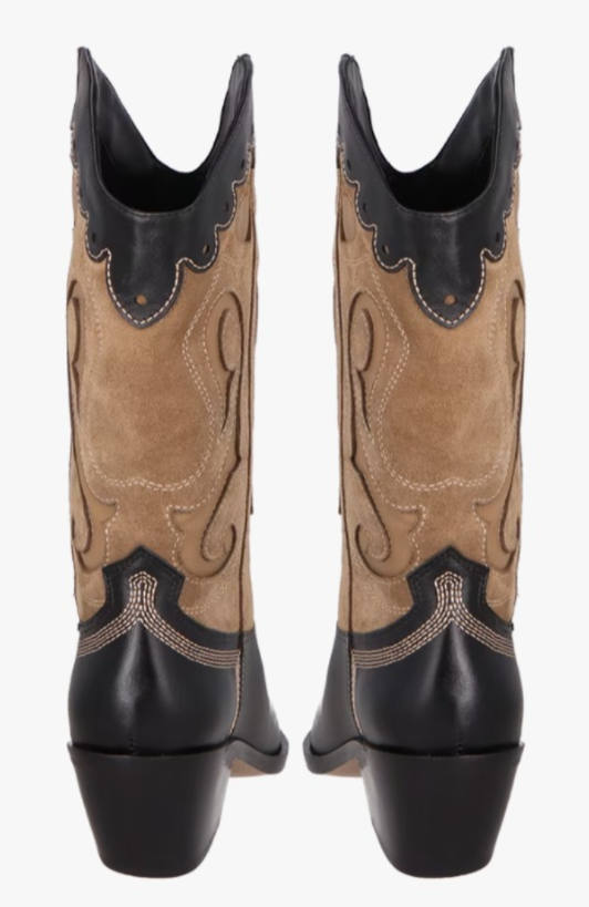 BOTA COWBOY CANO MÉDIO EM COURO E CAMURÇA