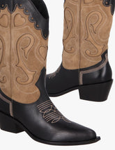 BOTA COWBOY CANO MÉDIO EM COURO E CAMURÇA