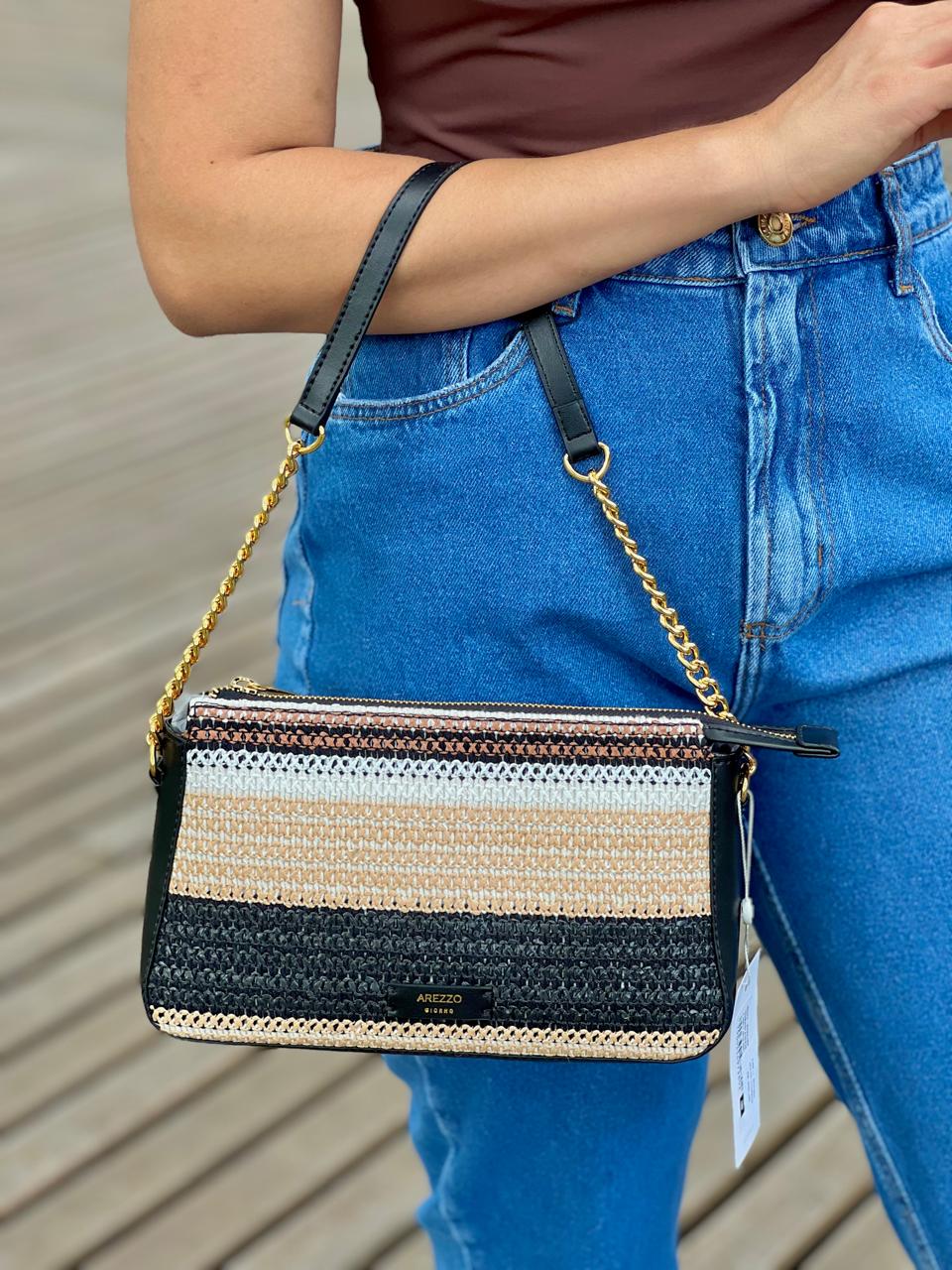 BOLSA  TIRACOLO DE PALHA LISTRADA