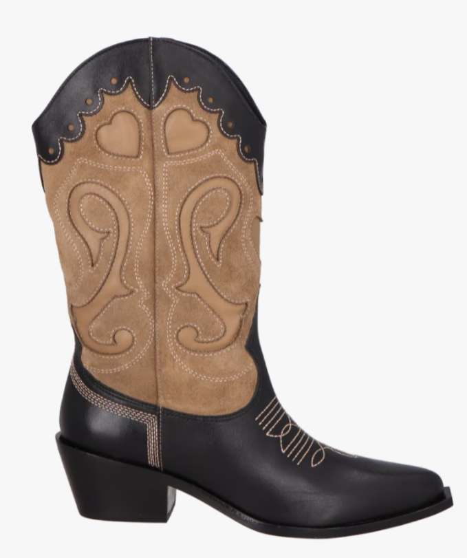 BOTA COWBOY CANO MÉDIO EM COURO E CAMURÇA