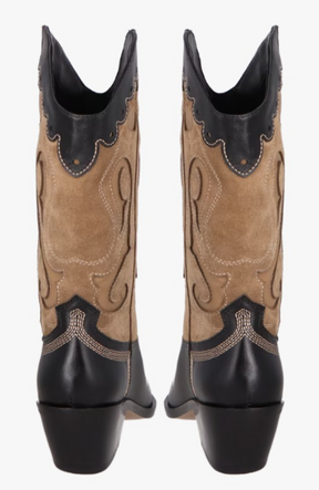BOTA COWBOY CANO MÉDIO EM COURO E CAMURÇA
